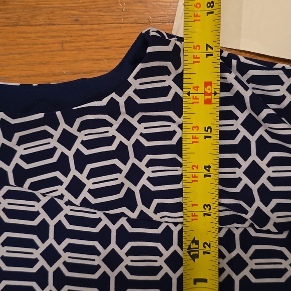 R&K BRAND WOMEN'S NAVY BLUE & WHITE ASYMMETRICAL SLEEVELESS SUMMER DRESS SIZE 12 - Picture 10 of 16